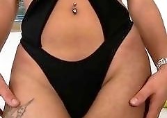 Curvy Tgirl shows her hot stuff before being dicked hard