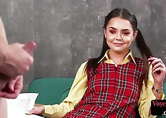 21yo voyeur in college uniform teases professor wanker