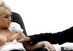 Obscene blond office bitch is hawt and concupiscent and in need of rod. That Babe is caught out having a crafty jack off and in advance of u know it s