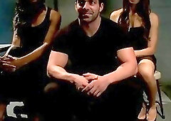 Two tranny masseuses vigorously drill the ripped hunk's tight ass