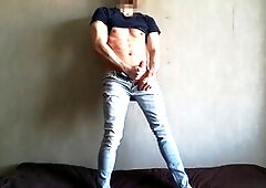 Wild guy in those sexy blue jeans enjoys some solo action