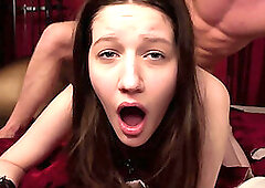 Russian prostitute fucked hard with a client in a bdsm room