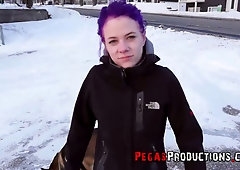 Chick with purple hair Lexye Moore is picked up and fucked  by barely known guy