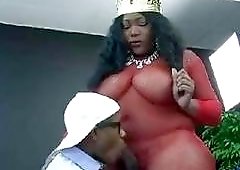 BBW black shemale gets cock sucked by submissive black man