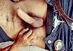 Hairy redneck Stink Hairymale smokes while rocking denim and having a solo session