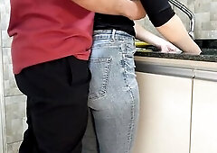 Cumming in my Maid's Large Butt with Jeans whilst this babe was Washing Dishes in the Kitchen (FREE USE)