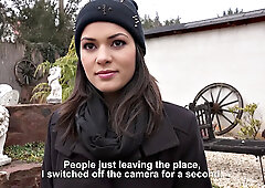 Classy chick gets naughty in the great outdoors with a thong and bra on