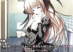 Futanari masturbating her huge cock and cumming all over herself