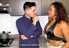 Chef screws Black gal with a flawless body and biggest booty and gives her milk on the throat