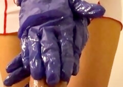 Sexy mother I'd like to fuck nurses her husbands hangover with her large breasts and a flawless gloved tugjob.