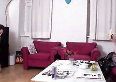 Bizarrlady Jessica sits on the daybed and eats bananas provocatively when her serf Joschi creeps into the room. This babe has joy as tiny and impotent