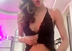 Horny Asian trannie turns on and jerks off in hot solo