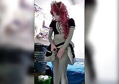 cat kigurumi maid masturbating and cum