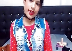 Fit shemale with small tits strips naked and masturbates passionately