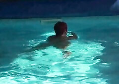 I swim undressed in a pool and have a fun the warm water. Come and amuse yourself purely with me.