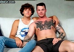 Tattooed man gives blowjob, gets raw fucked, and cum drenched in casting session