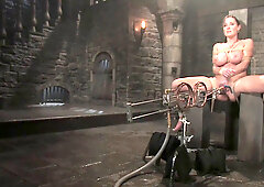 Astonishing brunette milf tries fucking machine and orgasms heavy