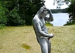 Spandex snake jerks off in parking lot