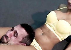 Penelope Ferre in a hawt yellow underware comes to a conclusion to tease Sunny with her nice-looking round butt, and sometimes between her legs – th