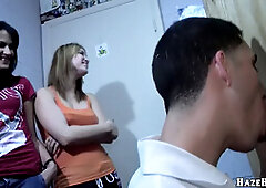 Pledge hazing takes a wild turn with a glory hole prank leaving frat boys amazed and satisfied