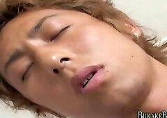 Cock sucking asian cum facializes