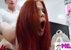 MILKY PERU - Big ass redhead is a police station cocksucker