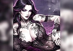 One hundred percent artificial intelligence generated. 2 gorgeous large breasted cuties smokin' cigarettes seductively. They sit close jointly, k