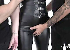 Racy brunette hair with large, firm bazookas, Aletta Ocean loves to have sex with 2 lads