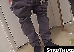 Bearded straight dude's mirror-bound tugging and cum spraying solo play