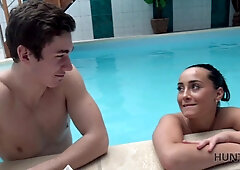 HUNT4K. Brunette picked up and nicely fucked in private poolside