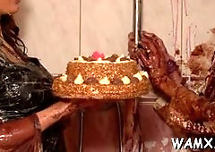 Busty adult female enjoys messy solo ents on cam