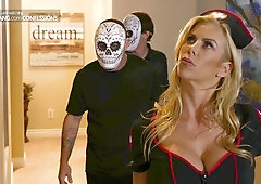 Alexis Fawx fucks her stepson and her boyfriend on Halloween night - Bang