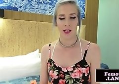 Stockinged femboy gaping ass and jerking off