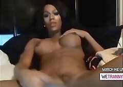 Black TS babe masturbate her big cock
