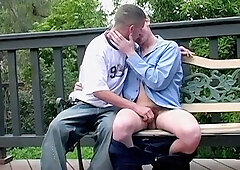 Amateur dudes in sexy uniforms enjoying hardcore handjobs