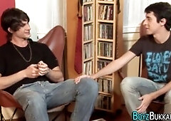 Slim guy jerks off while getting ass fucked