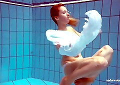 Sexy hot horny teen beautiful babe Melisa Darkova swimming nude alone