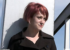 Ginger slut deep throat fucked outdoor