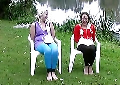 Two nasty girls enjoy BDSM and getting extremely messy outdoor