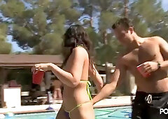 Mia Gold Pool Party: Blowjob, Brunette  Cumshot Porn