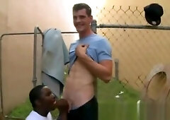 White guy give black ass anal after blowjob in public