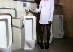 Slutty Asian girl in stockings gets gangbanged and creampied