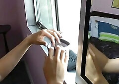 Glamorous asian shemale fucks beefy cock