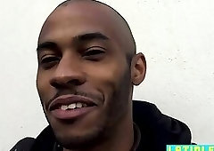 Straight black stud shows off his inked body for cash