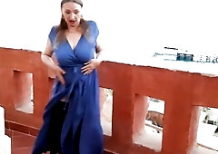 I dance in blue costume, ebony nylons and shoes, I teasing u by my giant natural tits. I take off my costume by very hawt way and dance in hot blue un