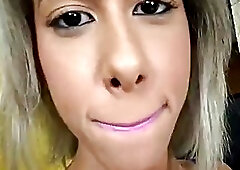 Close up shot of a blonde tranny riding hard dick