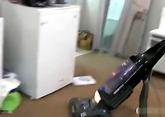 Teen rushes asks to lick and fuck a double sided dildo