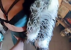 Tight Green Leather Pants Cameltoe Blowjob & Doggy with Cum on My Fur Coat & Downjacket- preview