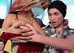 Animated mom with big boobs in a playful adult visual novel