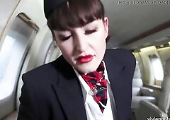 Air hostess Vivienne prepares u for your flight by jerking off your wang hard and fast